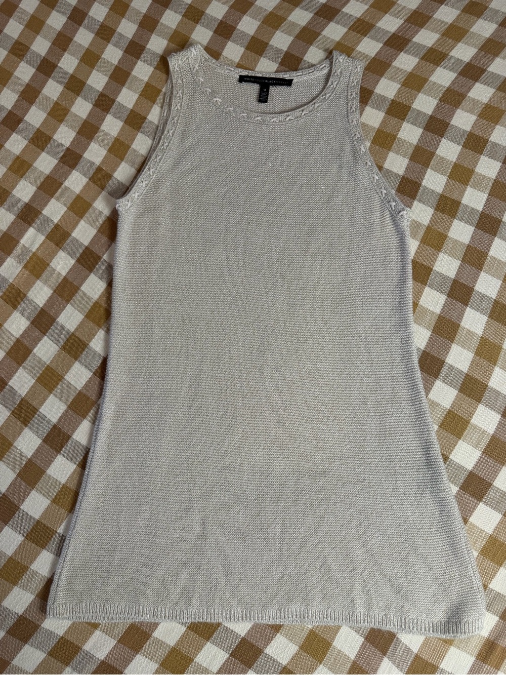 WHBM Metallic Knit Sleeveless Sweater Tank Top Beige Silver Medium